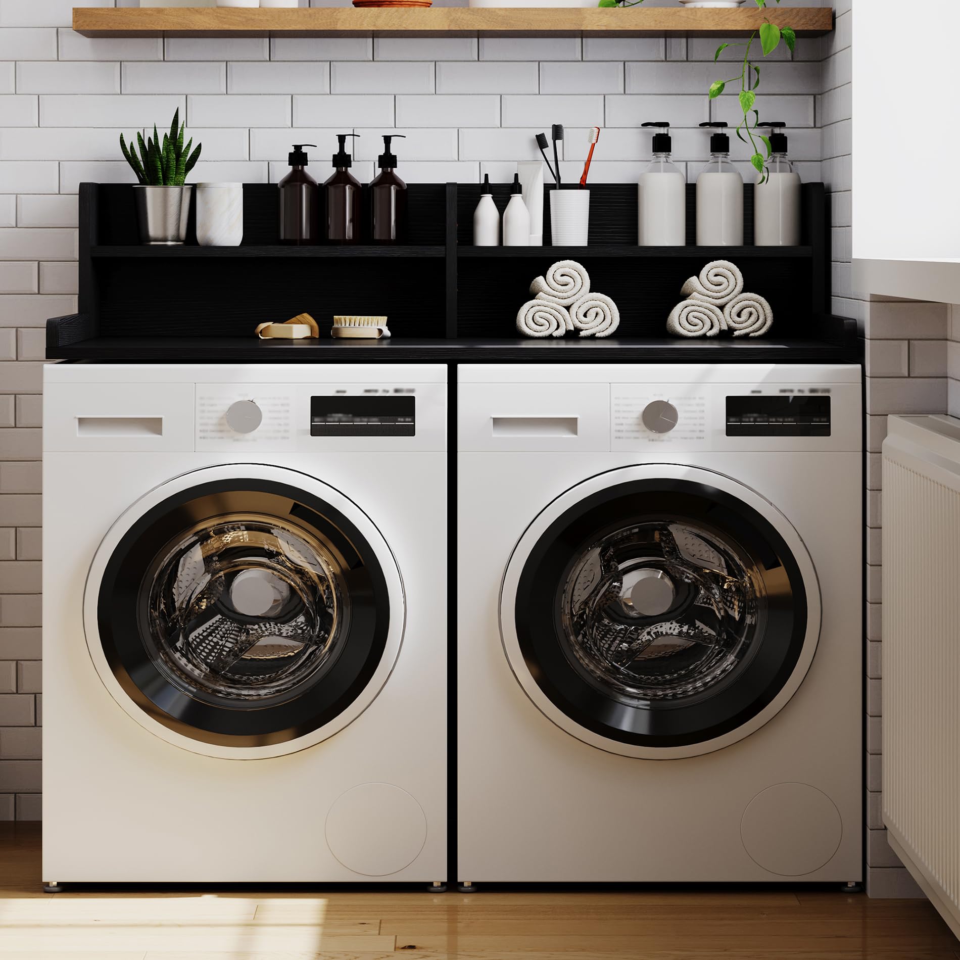 ChooChoo 2-Tier Washer Dryer Countertop with Adjustable Shelf, Spacious Laundry Room Storage for Folding Clothes and Efficient Organization, Black - Image 6