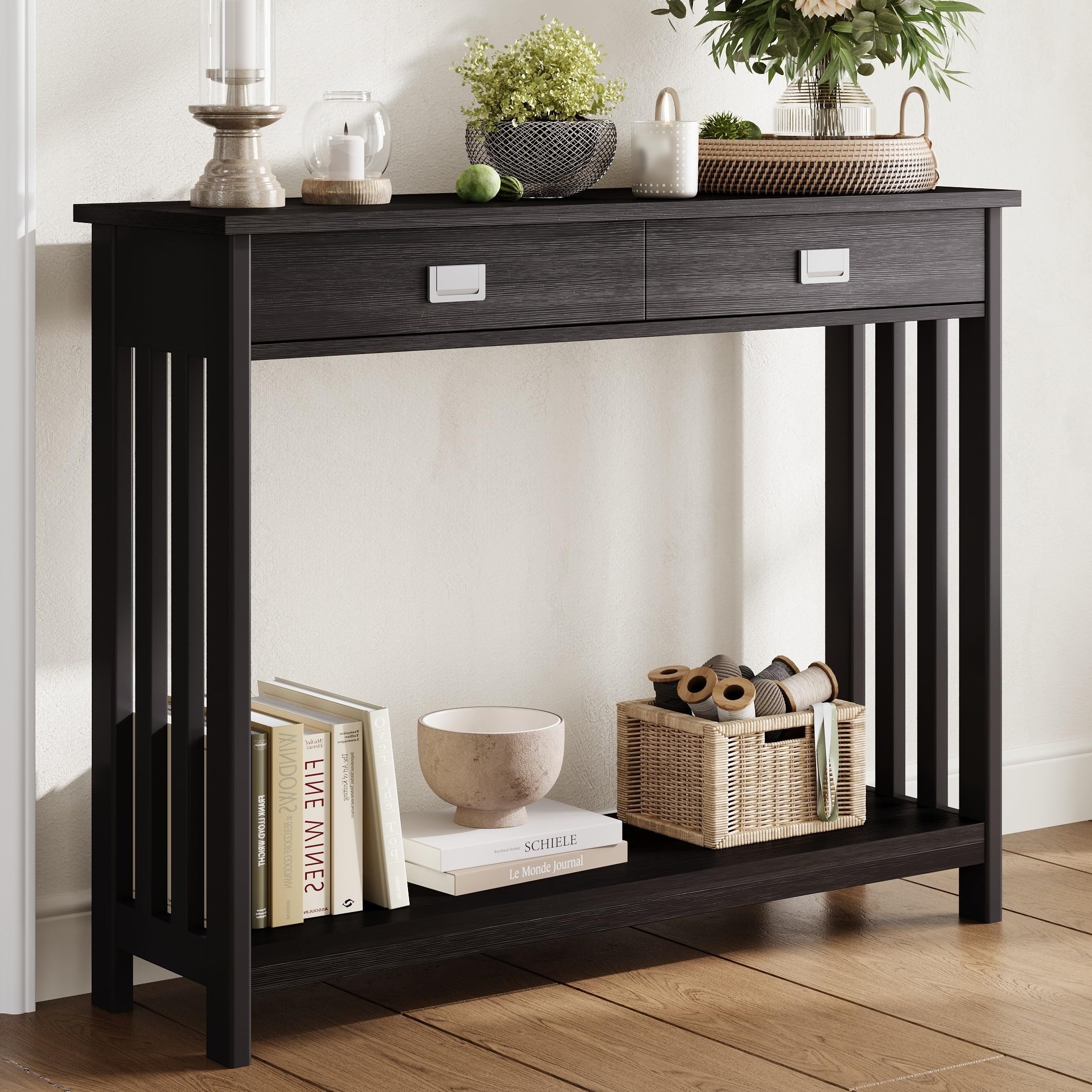 ChooChoo 39" Black Entryway Table with Drawer, Narrow Console Table with Storage Shelf, Sofa Table for Living Room, Entryway, and Hallway - Image 7