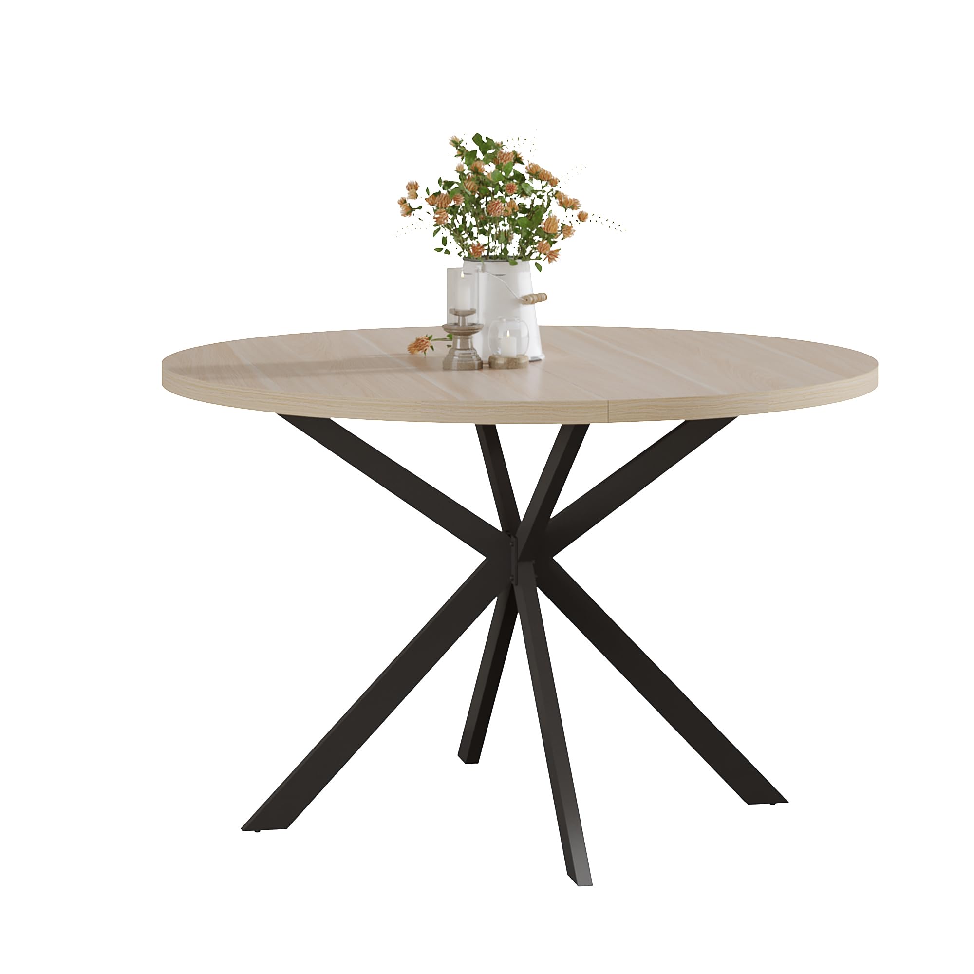ChooChoo 47.2 Inch Round Dining Table for 4, Farmhouse Wood Kitchen Table, Circle Dinner Table for Kitchen & Dining Room, Natural Oak - Image 7