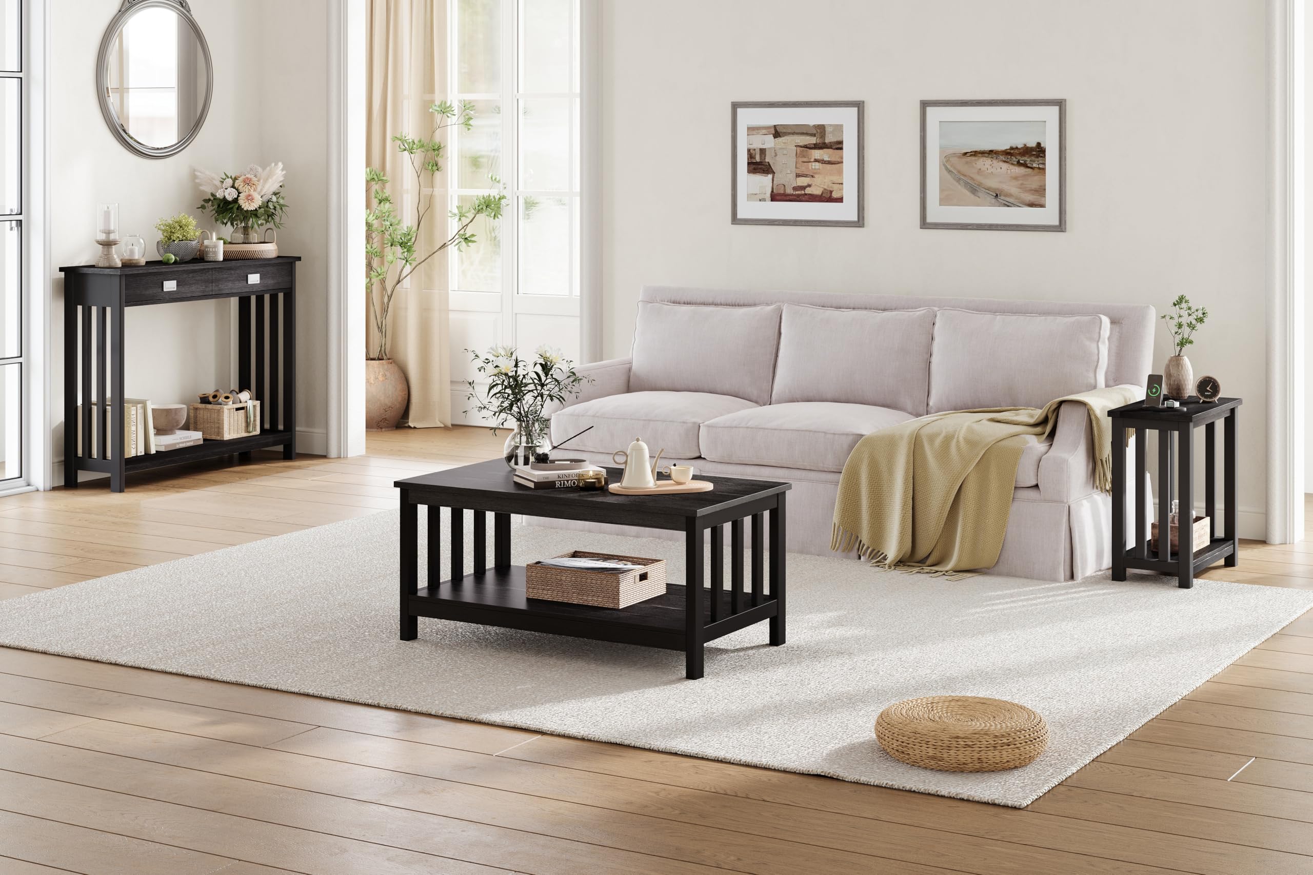 ChooChoo Black End Table for Small Spaces, Narrow Side Table, Night Stand with Storage Shelf for Living Room and Bedroom - Image 6