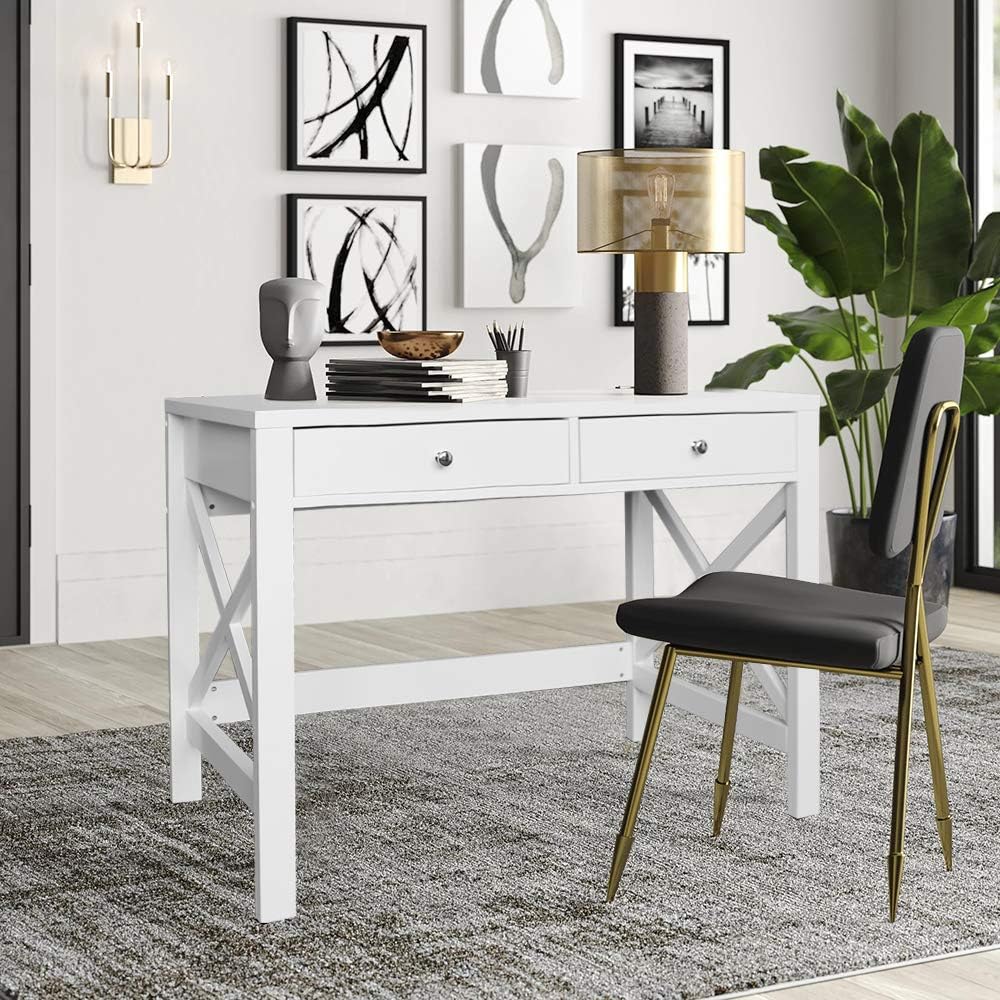 ChooChoo Computer Desk Study for Home Office, Modern Simple 40 Inches Desk with Drawers, Makeup Vanity Console Table, White - Image 9