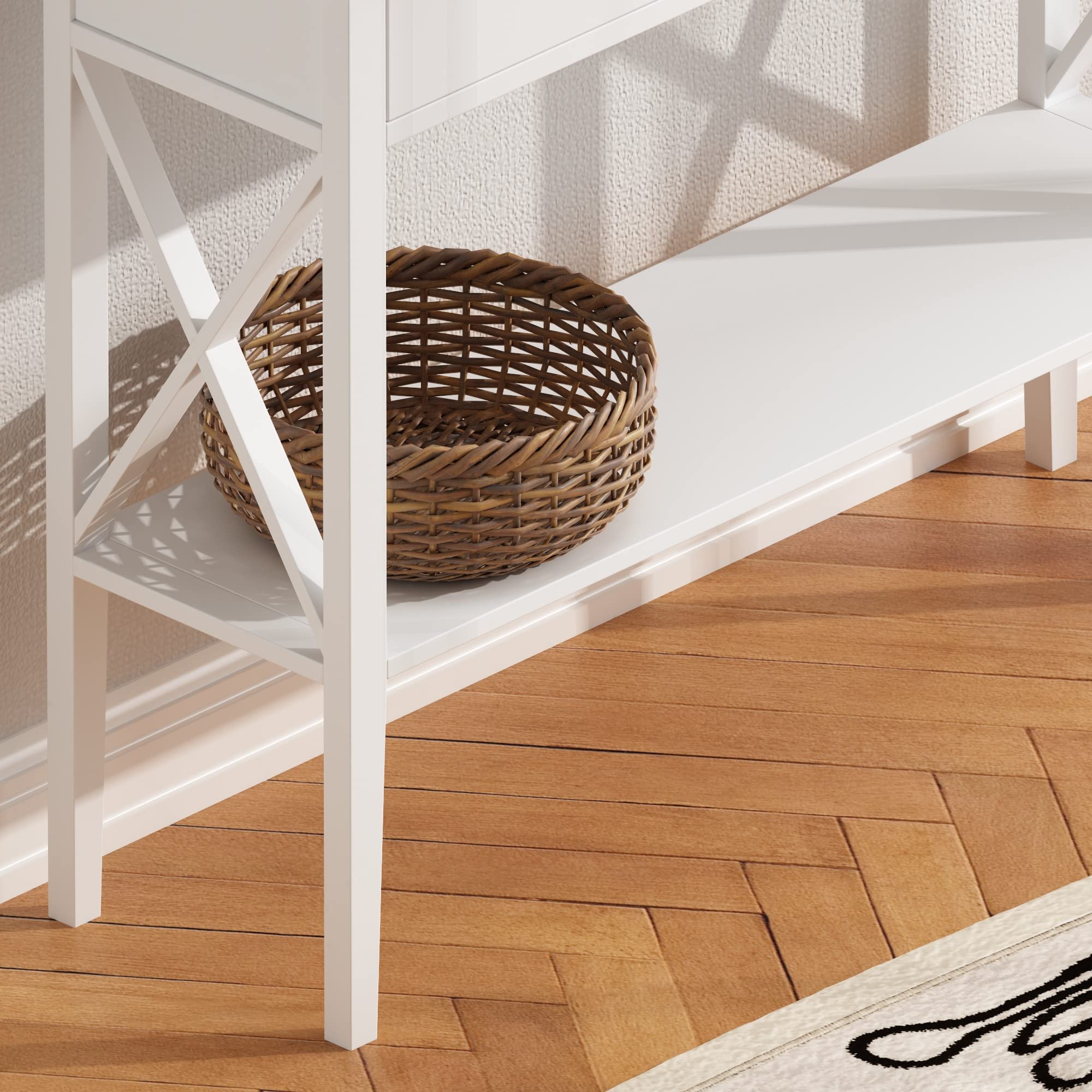 ChooChoo Console Table with Drawers, Narrow Wood Accent Sofa Table Entryway Table with Storage Shelf for Entryway, Front Hall, Hallway, Living Room, White - Image 4