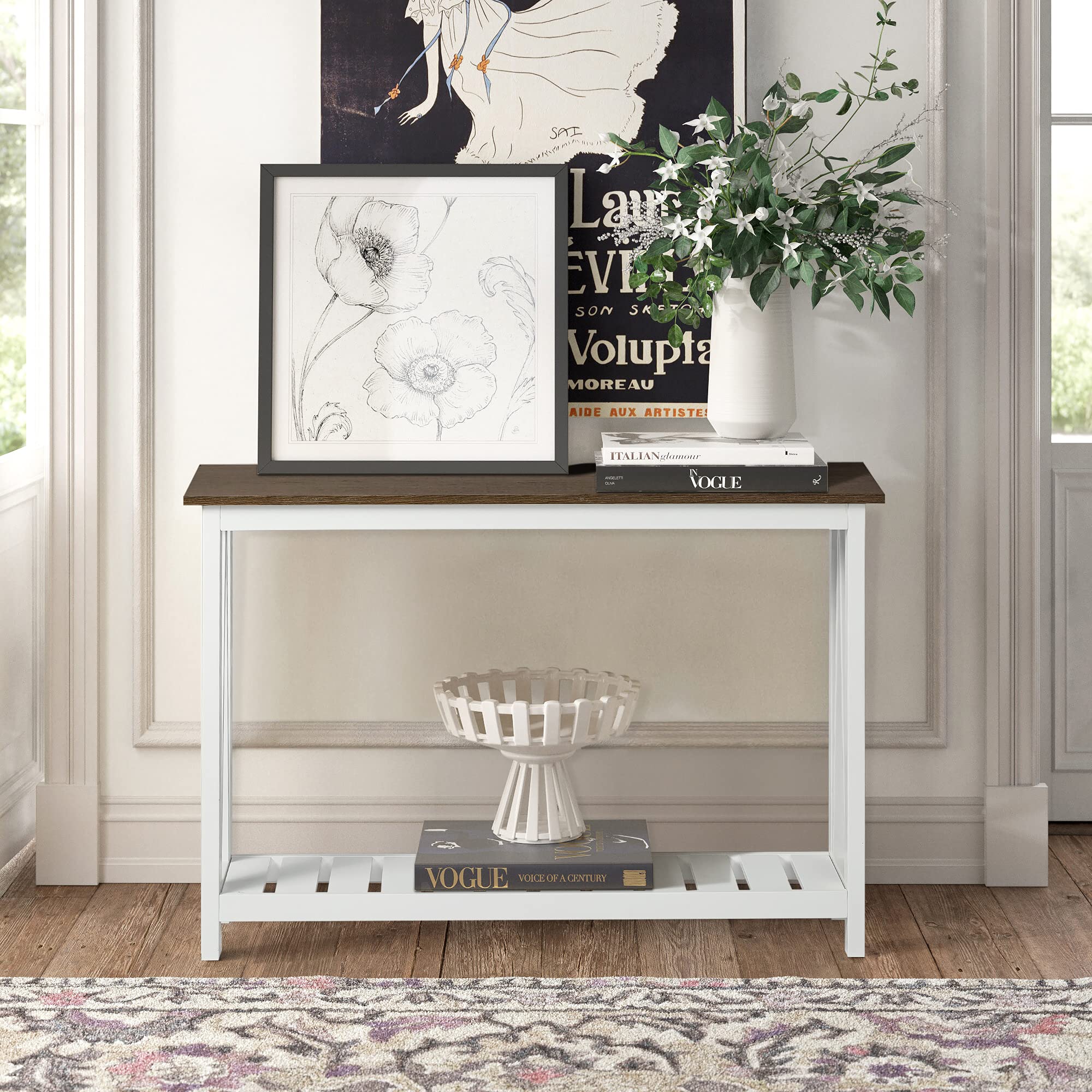 ChooChoo Farmhouse Console Table, Rustic Vintage Narrow Sofa Table for Entryway, Living Room, Hallway, 40 White - Image 7
