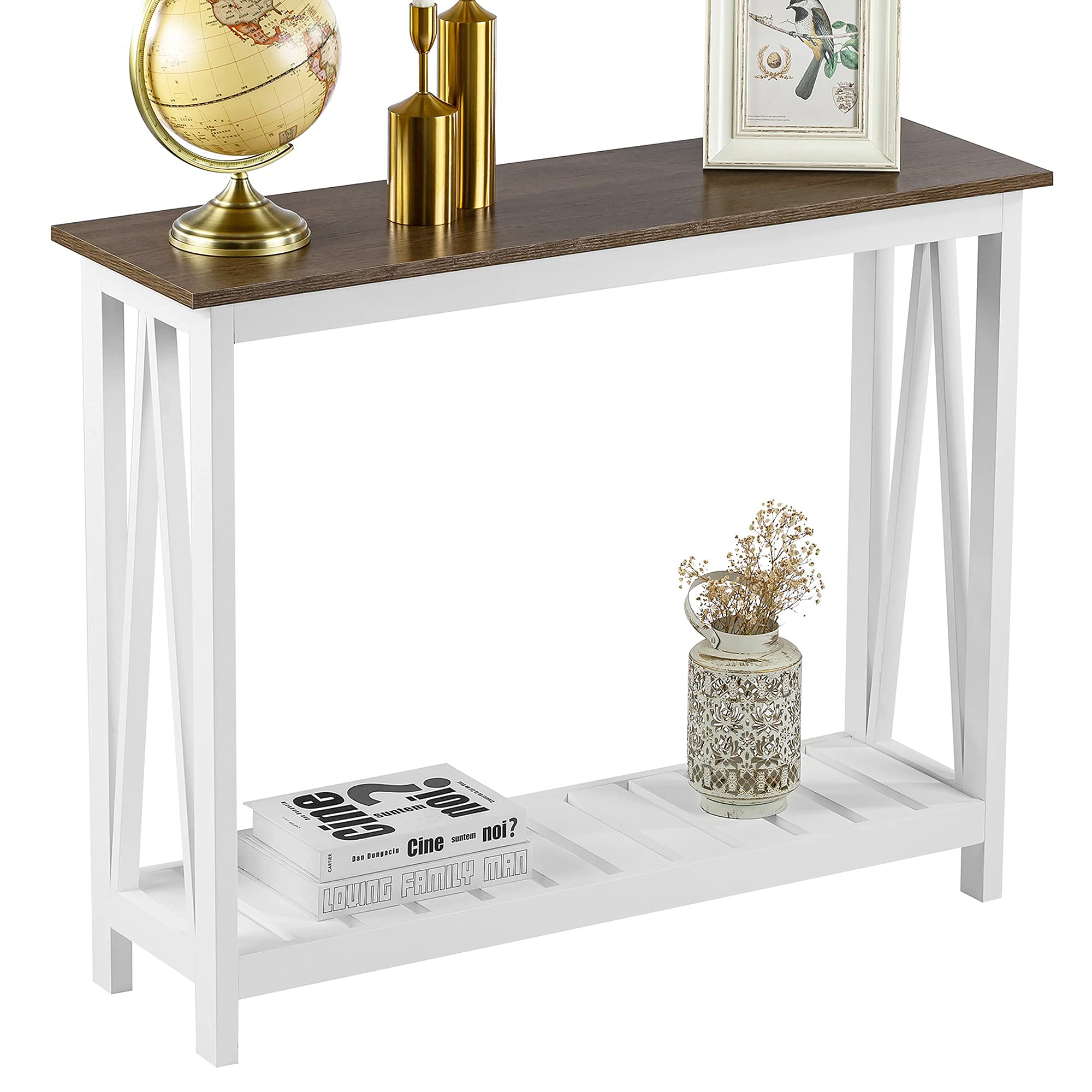 ChooChoo Farmhouse Console Table, Rustic Vintage Narrow Sofa Table for Entryway, Living Room, Hallway, 40 White - Image 9