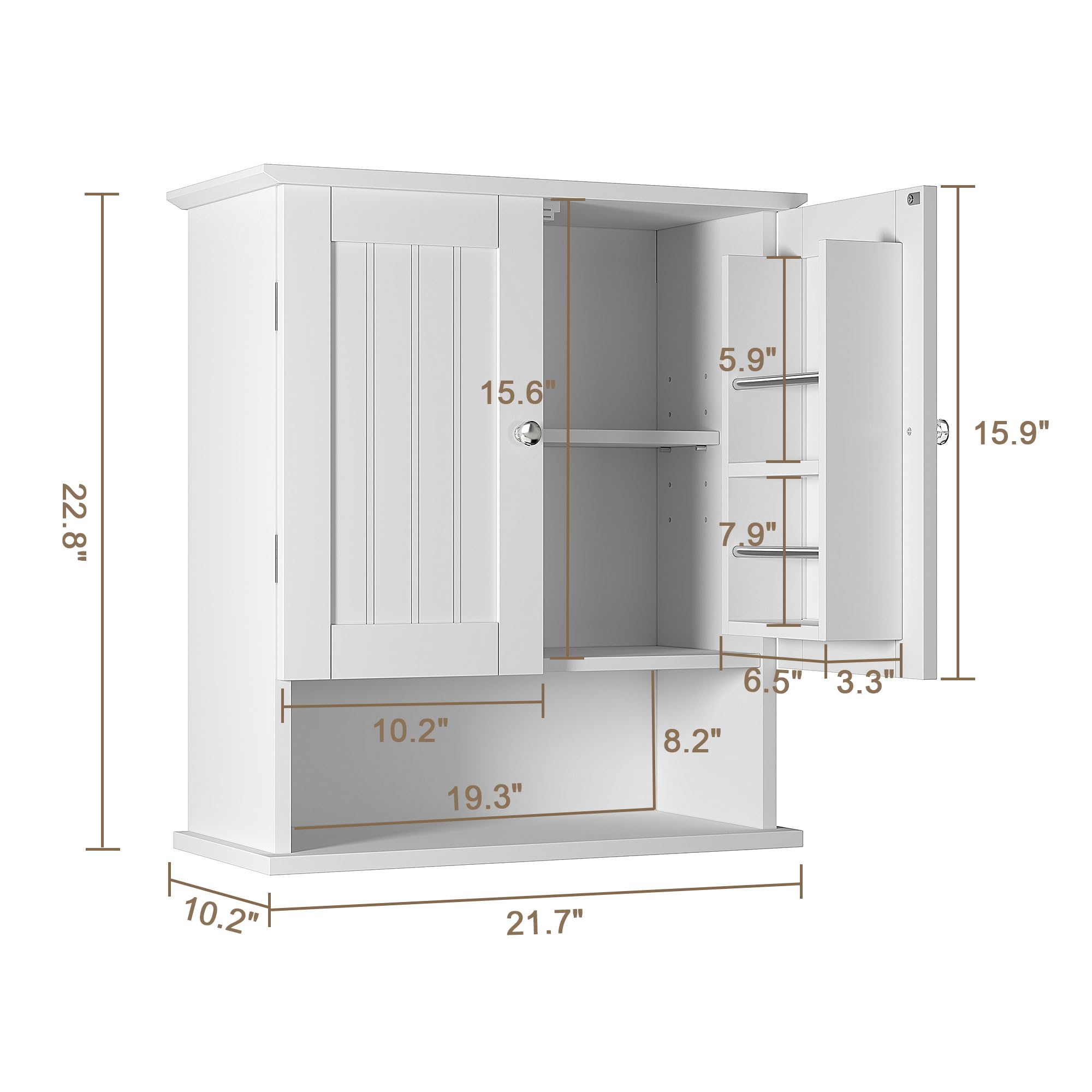 ChooChoo Kitchen Cabinet Wall Mounted, Laundry Room Cabinet with Door Shelves, Bathroom Wall Cabinet with Adjustable Shelf, Medicine Cabinet for Bathroom, Kitchen, Laundry Room, White - Image 3