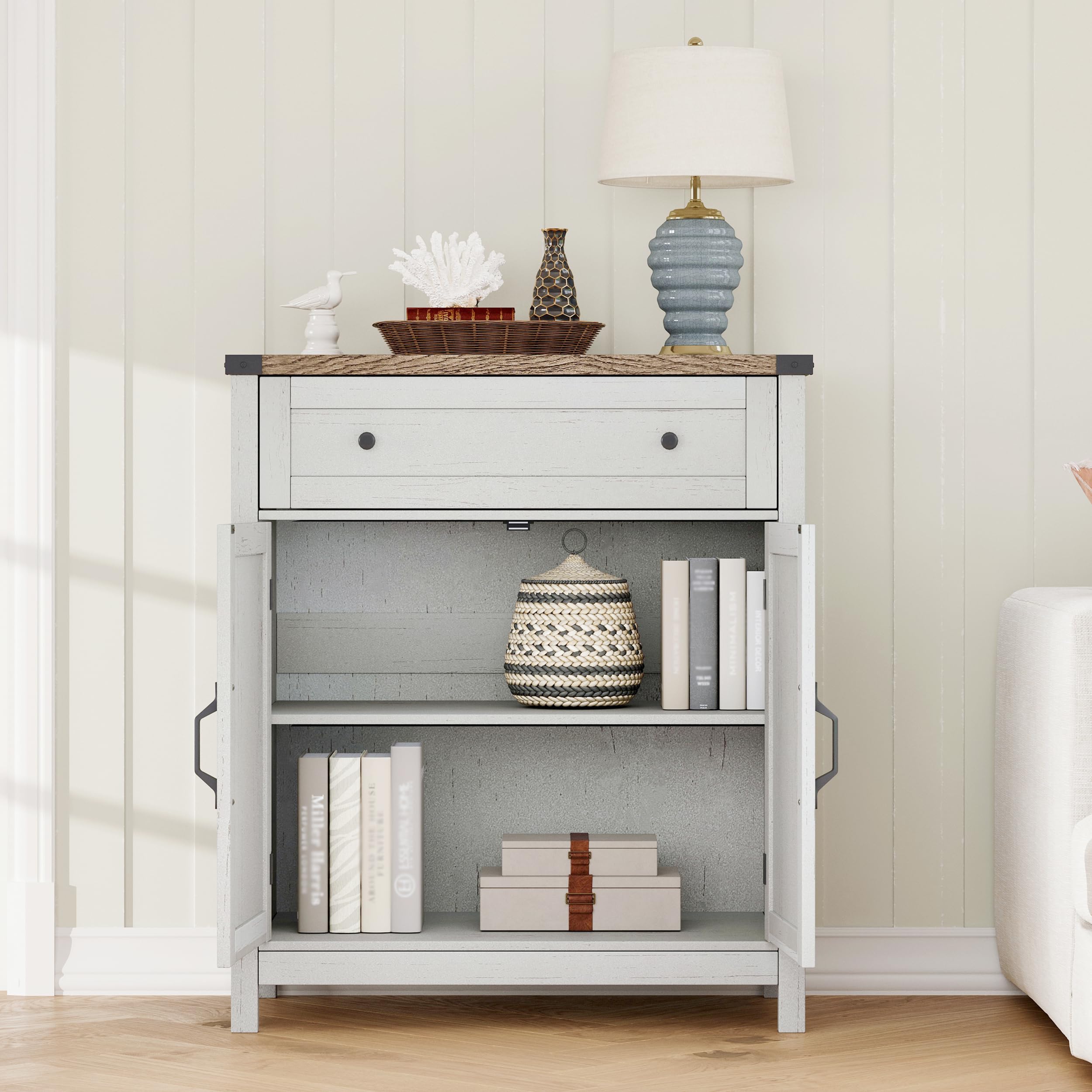 ChooChoo Kitchen Storage Cabinet, Coffee Bar Cabinet, Farmhouse Buffet Sideboard with Drawer for Kitchen, Living Room, White - Image 5