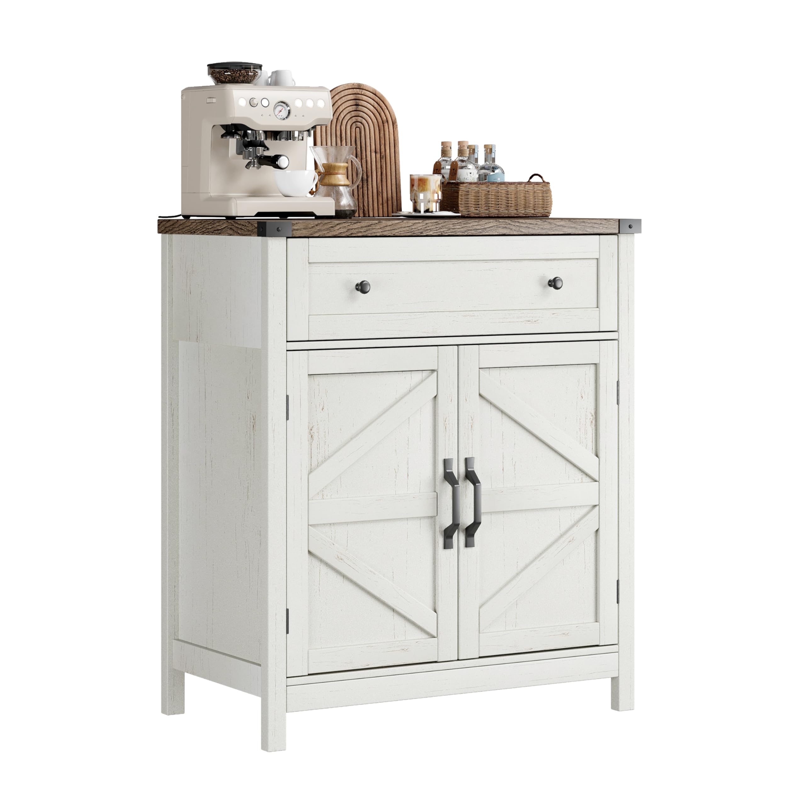 ChooChoo Kitchen Storage Cabinet, Coffee Bar Cabinet, Farmhouse Buffet Sideboard with Drawer for Kitchen, Living Room, White - Image 6