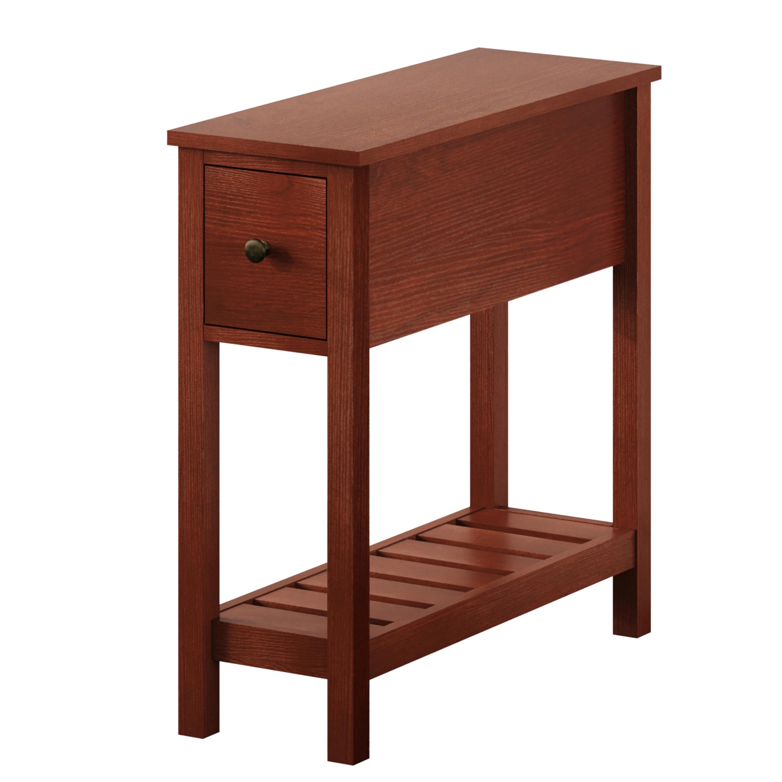 ChooChoo Narrow End Table, Small Side Table for Small Spaces, Slim End Table with Drawer, Narrow Nightstand Bedside Table for Living Room Bedroom, Cherry Brown, 2 Pack - Image 4