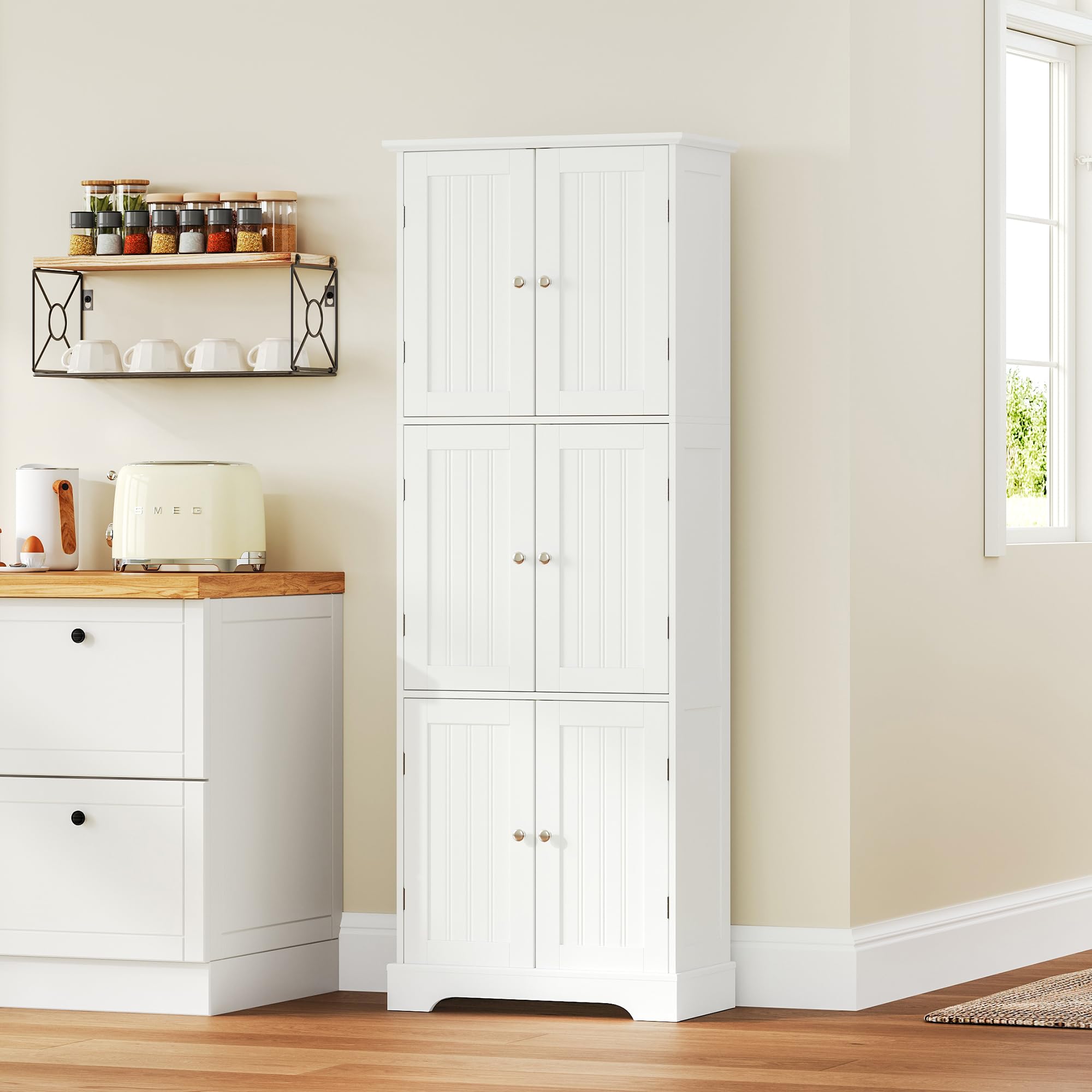 ChooChoo Tall Bathroom Storage Cabinet with 6 Doors, Freestanding Floor Cabinet with Adjustable Shelves, White Pantry Cabinet for Bathroom, Kitchen, Laundry Room - Image 7
