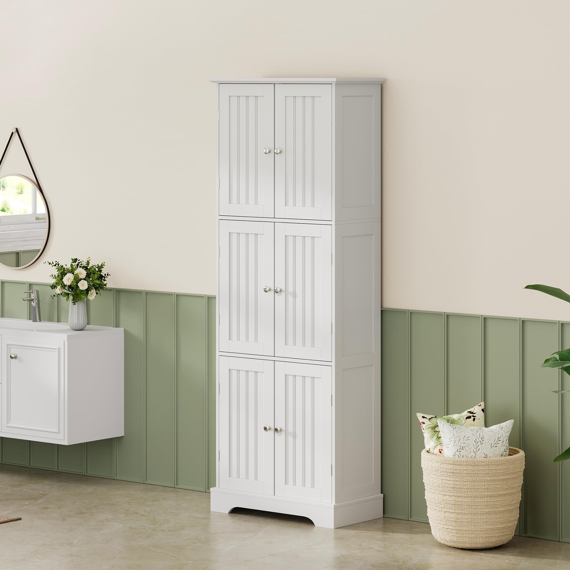 ChooChoo Tall Bathroom Storage Cabinet with 6 Doors, Freestanding Floor Cabinet with Adjustable Shelves, White Pantry Cabinet for Bathroom, Kitchen, Laundry Room - Image 9
