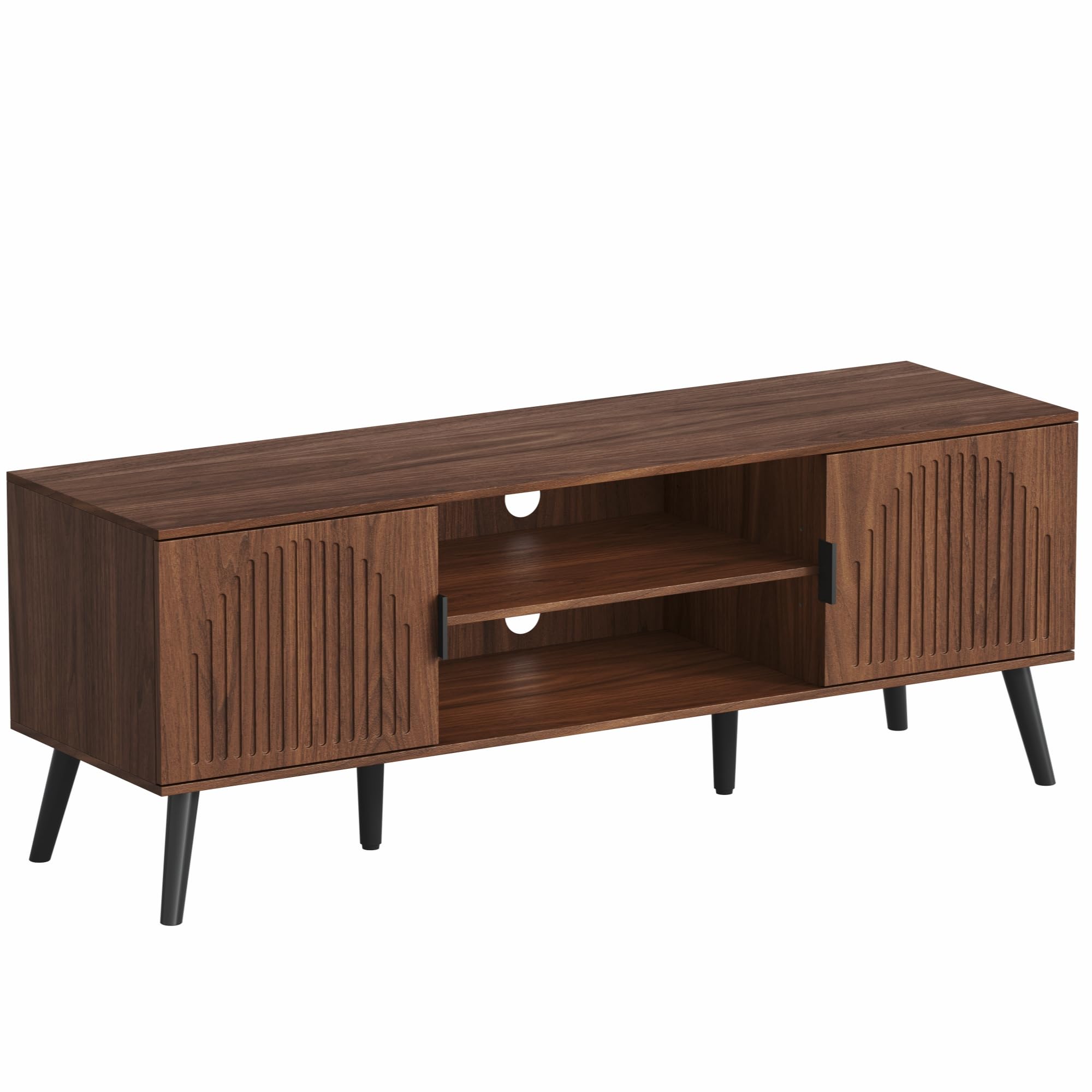 ChooChoo TV Stand for 55/60 Inch TV, Mid Century Modern TV Stand, Entertainment Center with Storage Cabinet and Open Shelves, TV Console Table Media Cabinet for Living Room, and Bedroom, Walnut - Image 8